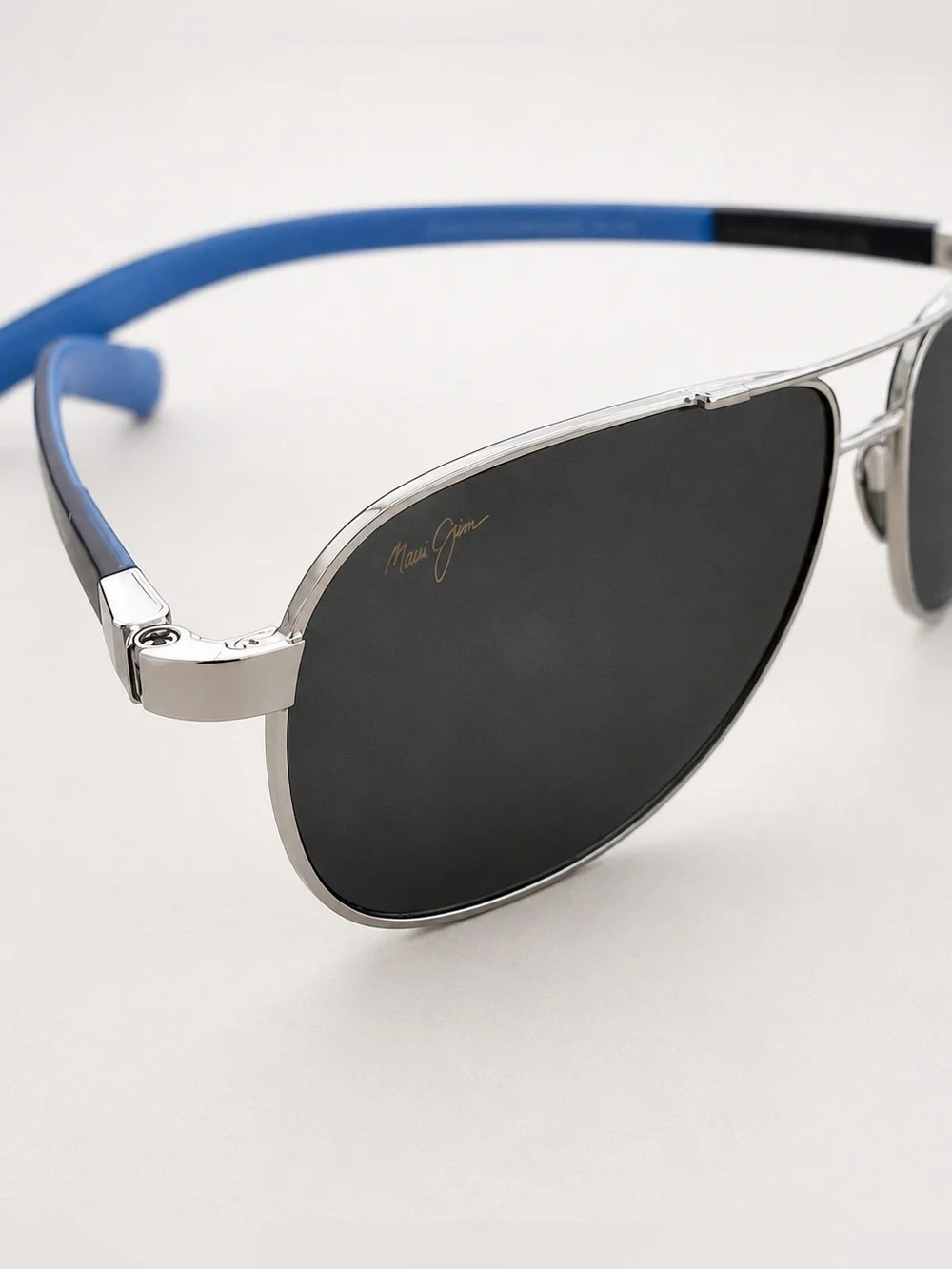 Maui Jim Polarized Aviator Sunglasses Silver Blue Frame w/ Case & Cleaning Pouch